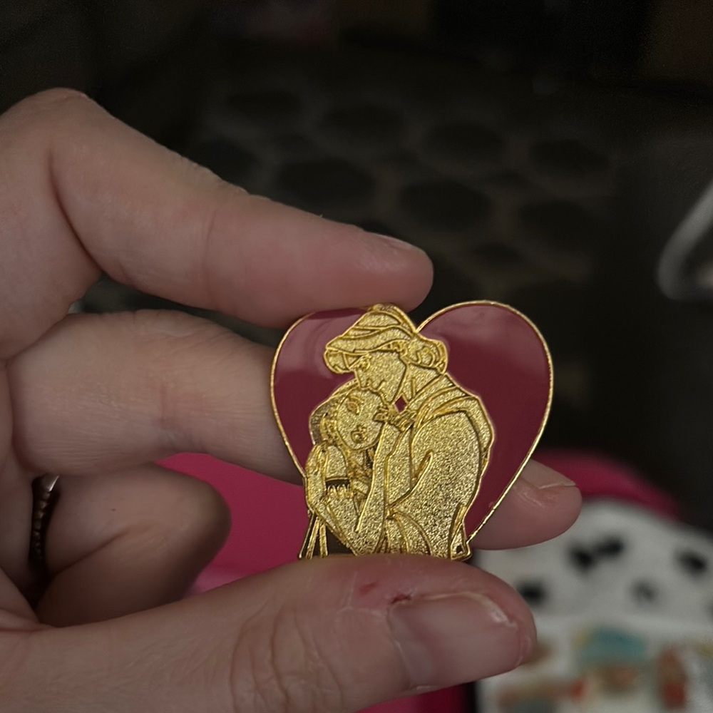 Gold and Red Heart Pin- Pocahontas & John Smith